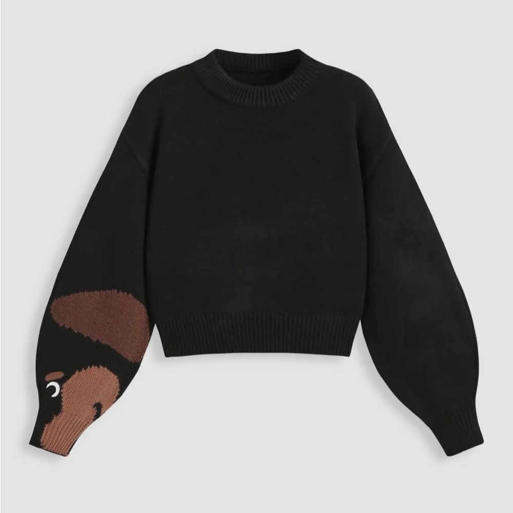 Black Sweater with Dog Design